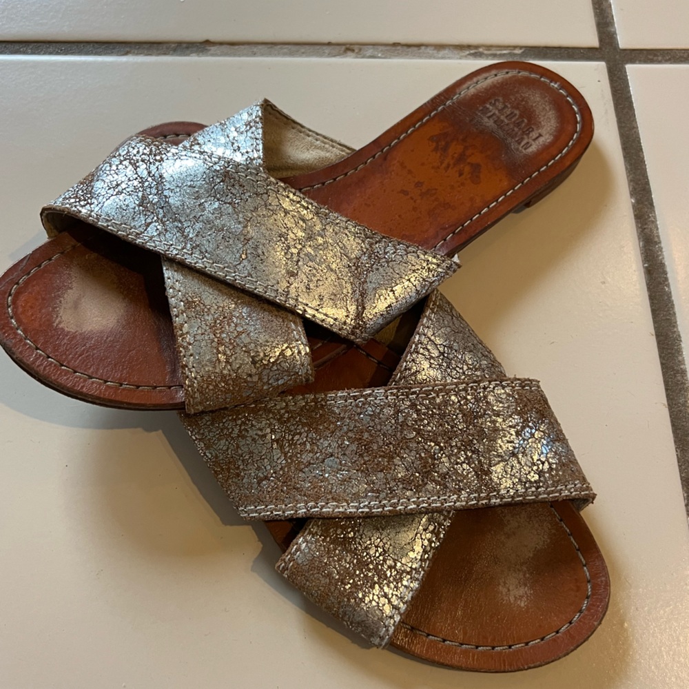 Stuart Weitzman Metallic Silver Slide Sandal